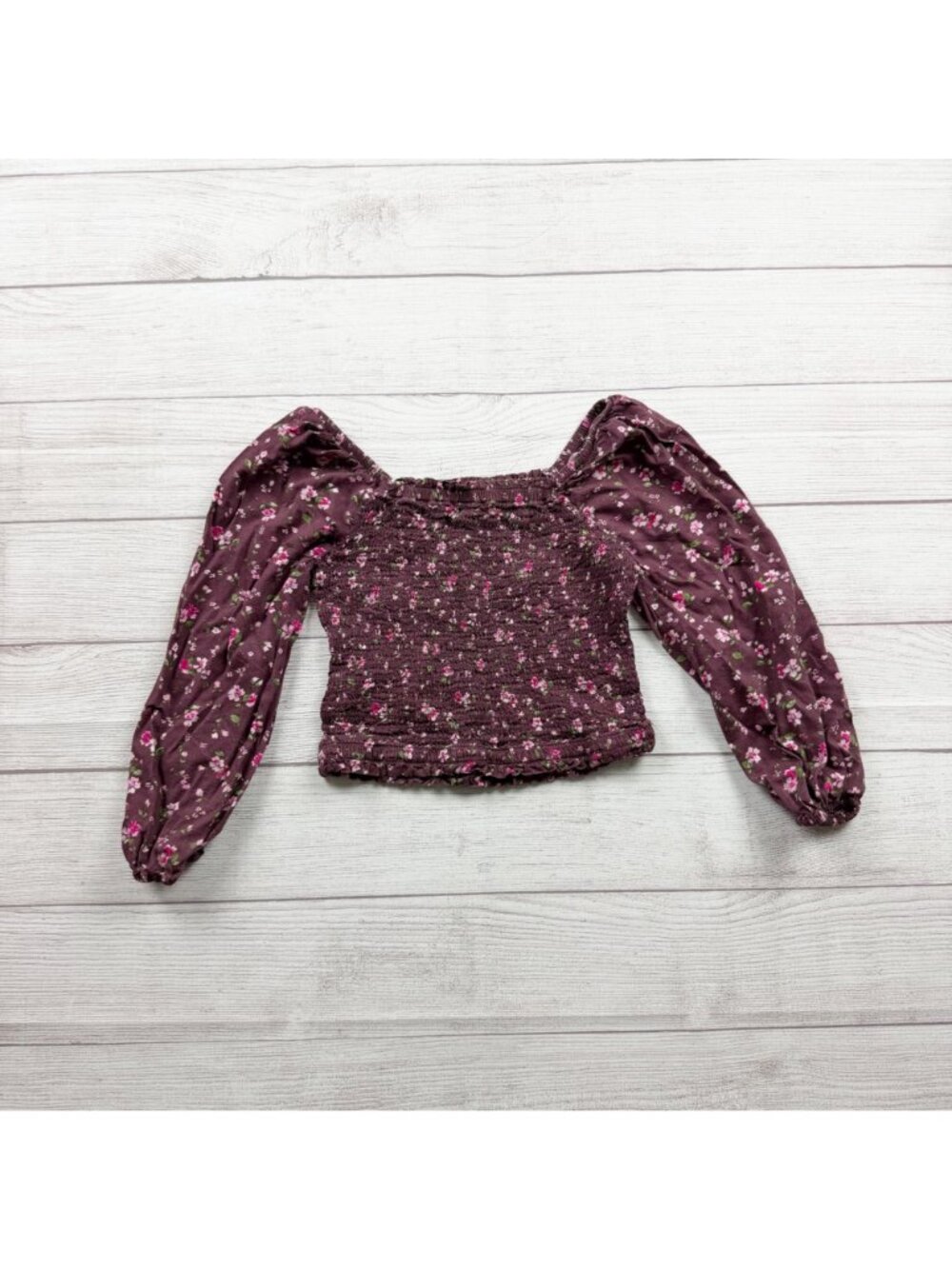 Gap Kids Girls Floral Smocked Long Sleeve Top Purple M 8-9 - Picture 4 of 4